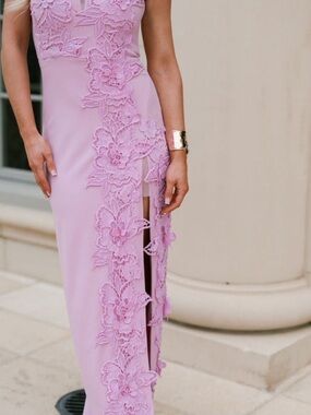 Lavender Floral Gown with Side Slit